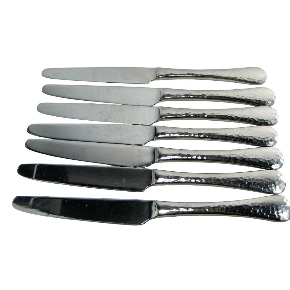 Stainless Hammered Flatware Silverware Dinner Knives Set Of 7 Unbranded